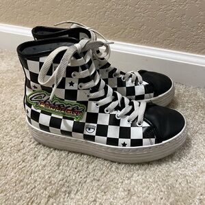 Chiara Ferragni Eye-motif High Top Sneakers Shoes Leather Italy Size EU 36 US 6